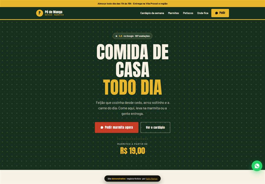 Site de boteco e marmitaria, versão Essencial