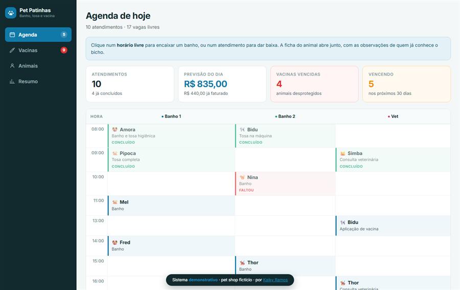 Sistema de pet shop, agenda de banho e tosa